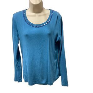 TALBOTS Beaded Jeweled Bling Neckline Lightweight Sweater Womens Medium Petite